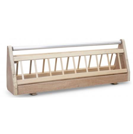 Wooden feeder with metal rollerbar - open